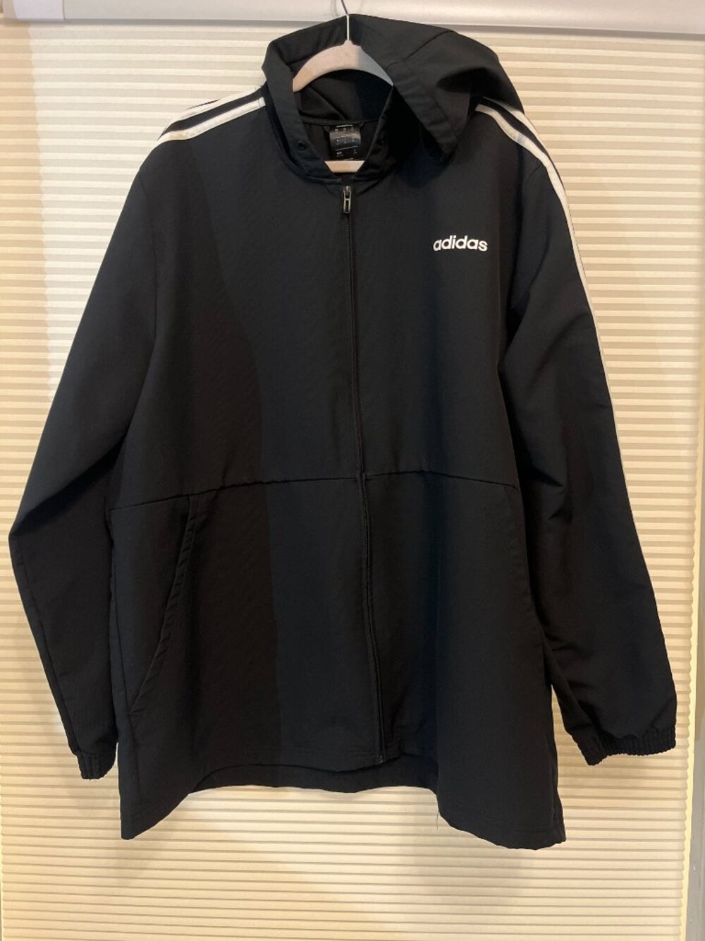 Adidas Essentials Black Hooded Windbreaker Jacket. Size 2XL